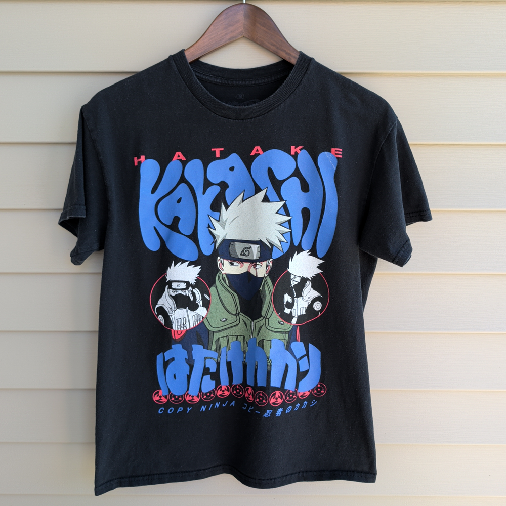 Naruto Shippuden Kakashi T-Shirt Mens M Black Anime Graphic Tee Ripple Junction